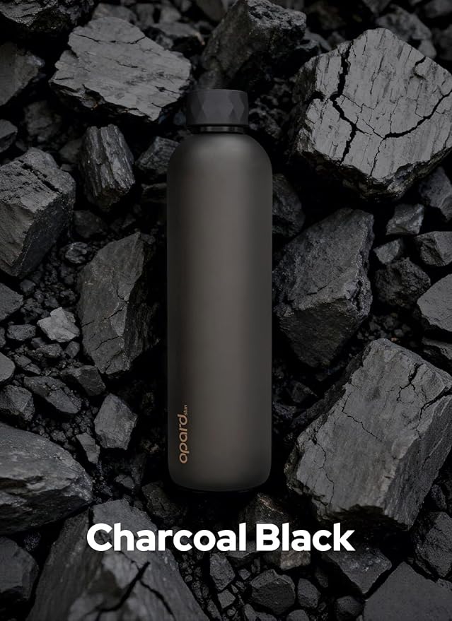 Opard Slim Pro Water Bottle 32oz, Plastic Water Bottle BPA-Free, Facetted Rubberized Grip-Texture Monocap, Leakproof Screw Top, Charcoal Black, Reusable for Travel School Sport Gym Hiking