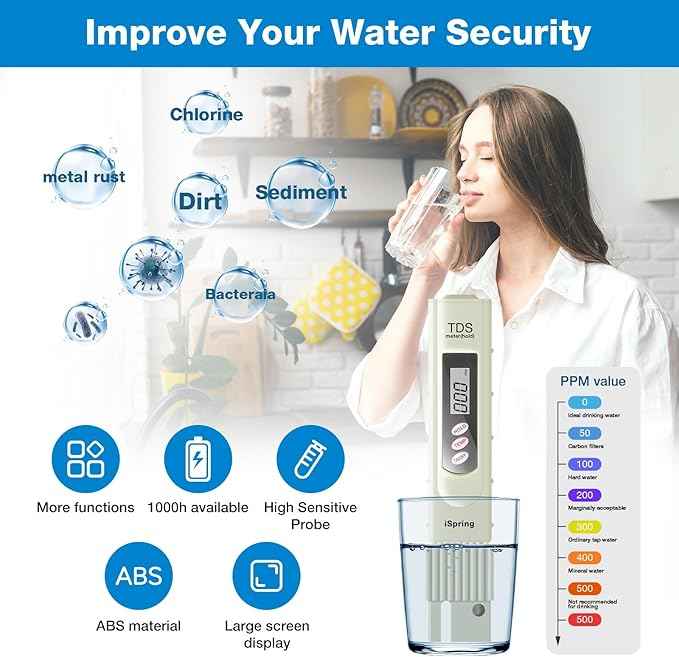 iSpring TDS 3-Button Digital Water Quality Test Meter with Temperature Test Function