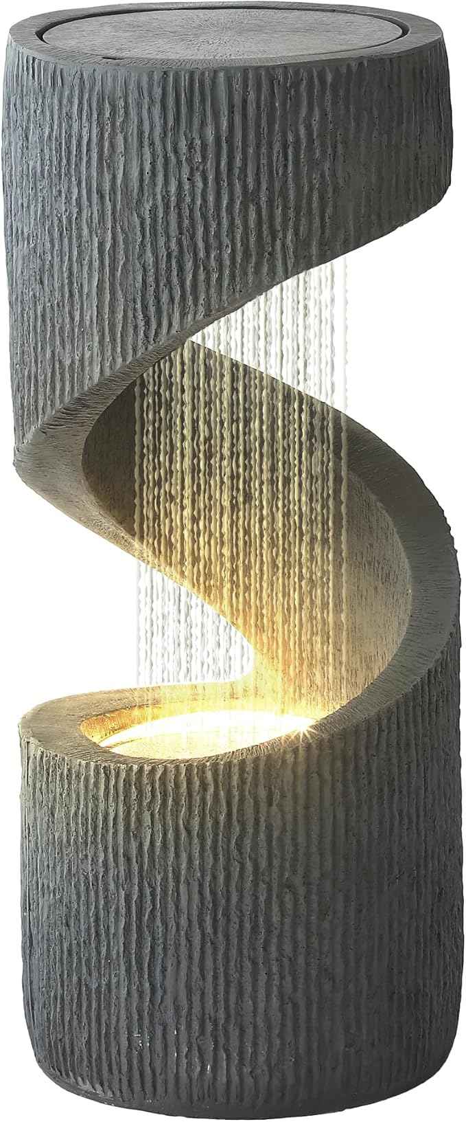 31.9" Outdoor Garden Water Fountain, S-Shaped Cascading Fountains and Waterfalls with LED Lights & Splash-Proof Net, Indoor/Outdoor Floor Standing Water Feature for Patio, Backyard, Home Decor