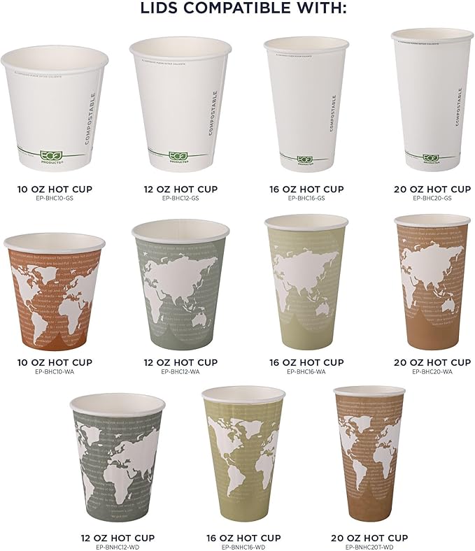 Eco-Products Ecolid Recycled Large Coffee Cup Lids, Case of 1000, White, Fits 10-20oz Hot Cups, Made from 25% Post-Consumer Recycled Plastic Polystyrene, Made in the U.S.A.