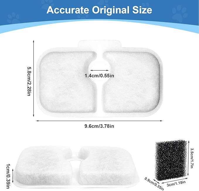 24 Pcs Replacement Filters for Dockstream Cat Water Fountain PLWF105/PLWF115/PLWF005, 12 Pack Pet Water Fountain Filters with 12 Pack Pre-Filter Sponges, White
