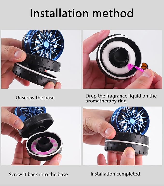 Car Air Freshener,Solar Powered Tires Scents Diffuser,Fashion Automotive Interior Decoration Accessories Purifiers for Car and Home Aromatherapy Dashboard (Black, 10 * 8 cm)