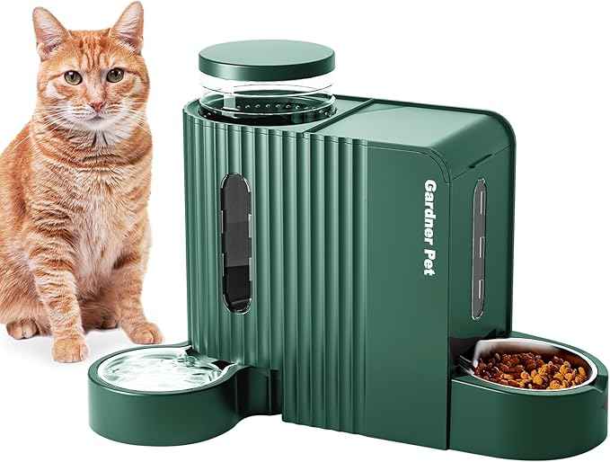 Gardner Pet Automatic Gravity Cat Food Feeder and Water Dispenser Stainless Steel Two-in-One Set Large Capacity Dispenser for Pets Dogs, Puppies, Kittens-(0.8 Gallons x 2)