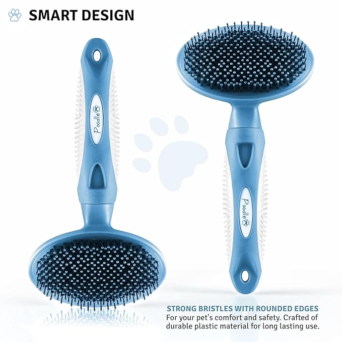 Round Bristle Pet Brush for Dogs and Cats - Soft Dog Brush for Grooming Short or Long Hair - Gentle Tool for Sensitive Skin Removes Dander, Dirt, and Detangles (Blue) - AquaVibe