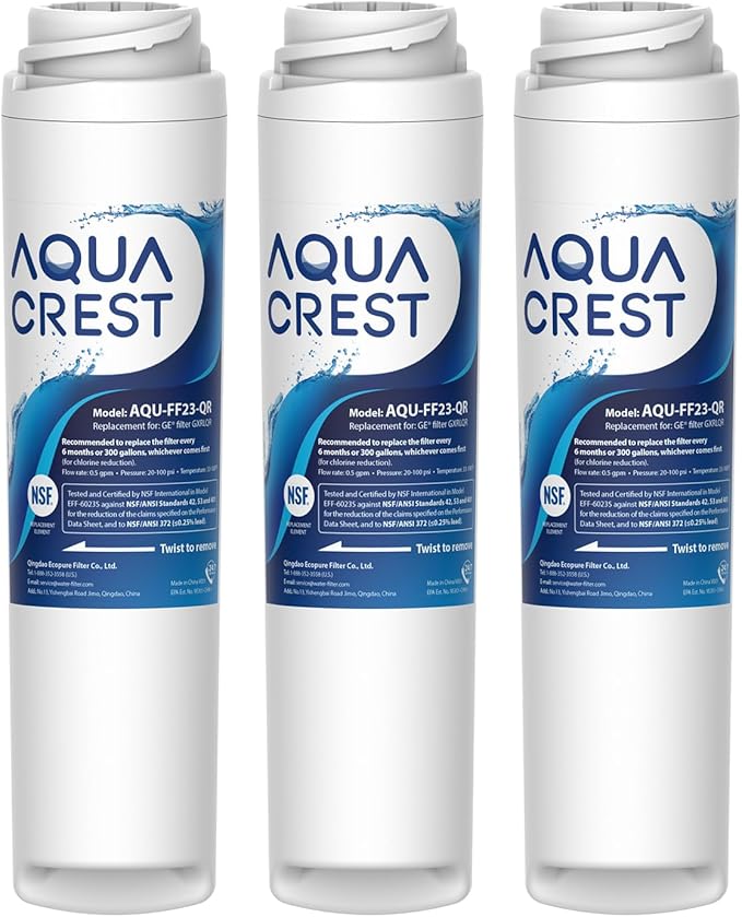 AQUA CREST GXRLQR NSF/ANSI 401 Certified, Replacement for GE SmartWater Twist and Lock In-Line GXRLQR Water Filter, Reduces PFAS, PFOA/PFOS (Pack of 3)