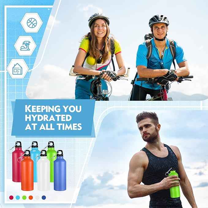 Yaomiao 36 Pcs Lightweight Aluminum Water Bottle Bulk 17 oz Leak Proof Bike Water Sports Bottles with Buckle and Twist Cap Team Reusable for Sports Gym Bicycle Camping(Mix 3)