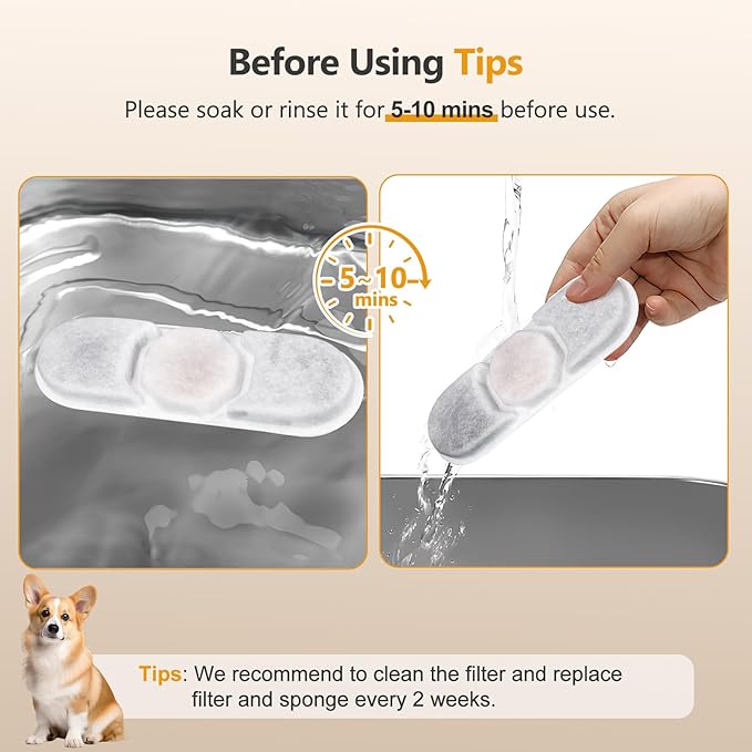 16 Sets Dog Fountain Filter Replacement for Zuqqony DYSJ03 16L/4.2Gal Stainless Steel Large Dog Water Fountain Water Bowl Dispenser for Large Dogs or Multi-Pet Home