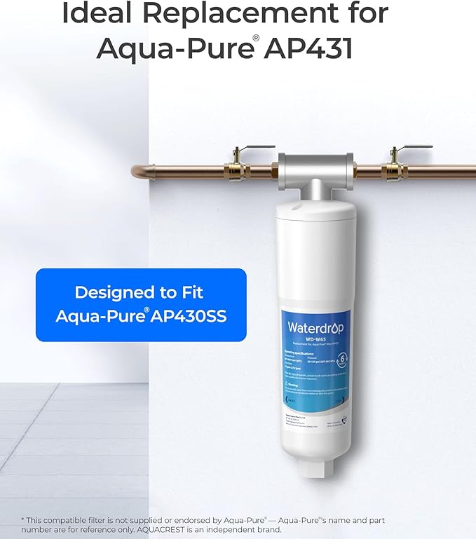 Waterdrop AP431 Replacement Cartridge for Aqua-Pure AP431 Hot Water Scale Inhibitor for AP430SS, Prevent Scale Accumulation and Protect Water Heaters, Pack of 3