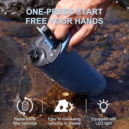 SurviMate Electric Water Purifier Survival,K8901 Replacement Inner Cartridge，Portable Water Filter Bottle for Survival,NSF/ANSI 42&372 Certified,Bottle with Filter for Hiking, Camping, Travel