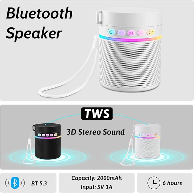 Water Bottle with Portable Bluetooth Speaker - Modular Insulated Water Bottles w/Handle, BT5.3, TWS Pairing Speaker and Stainless Steel Cups for Camping Sports Beach (White)