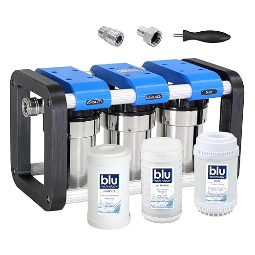 GoBluTech R3, RV Water Filter System, 0.2 Micron Filter for Campers with Compact 5-inch Filters, 3 Stage Premium Filtration System, for RVs, Vans, and Boats - US Veteran Owned