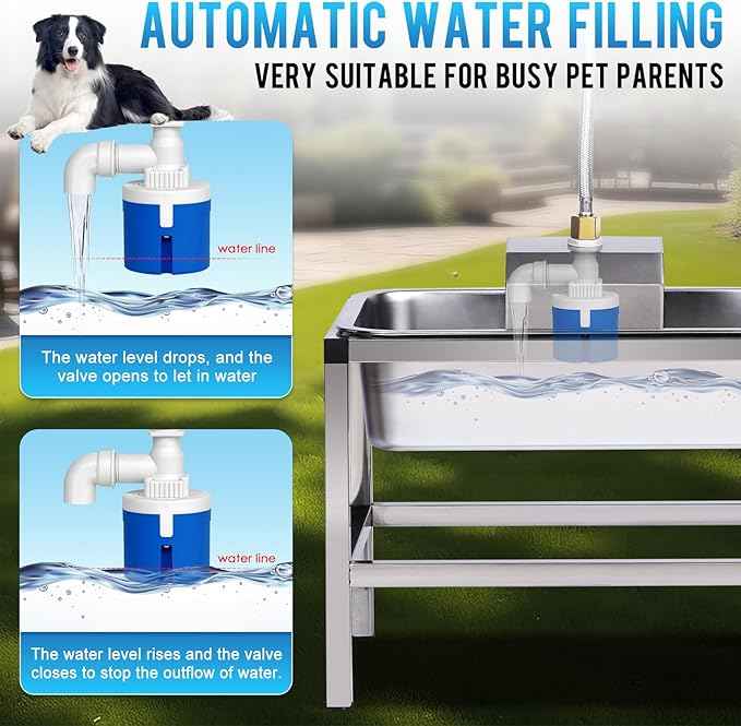 3Gal Automatic Dog Water Bowl Dispenser for Large Dogs Outdoor Elevated Dog Water Bowl with Stand, Stainless Steel Pet Waterer with Float Valve for Large Breed Goat Livestock