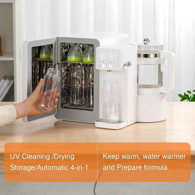 UV Sanitizer and Dryer 6-in- 1 Sanitizing Machine for Baby Bottles ，1.5L Formula Maker with Night Light 4 Temperature Control 24H Keep Warm 72H Storage
