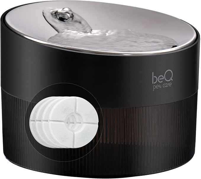 beQ Cat Water Fountain, 84oz/2.5L Stainless Steel Automatic Pet Fountain Water Dispenser with 4pcs Replacement Filters for Cats, Dogs, Multiple Pets Drinking Bowl, Indoor Ultra-Quiet Smart Pump, Black