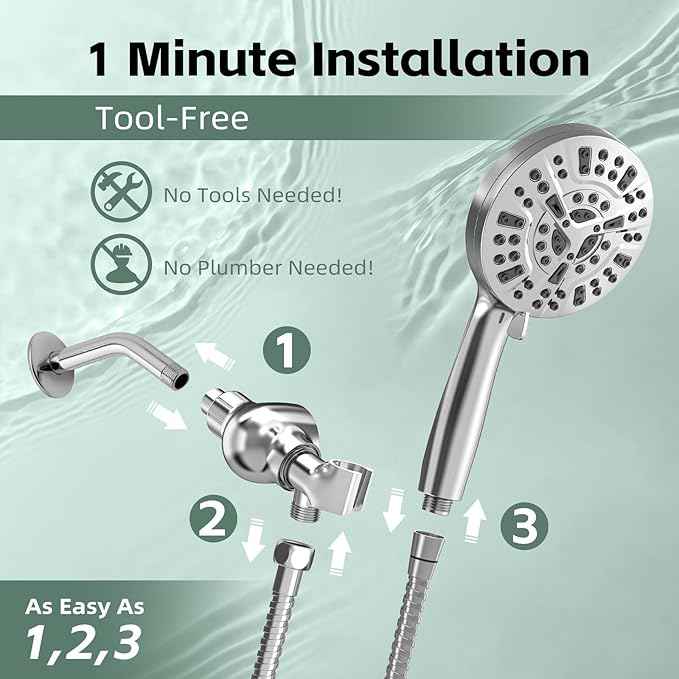 High Pressure Filtered Shower Head with Handheld, 9 Spray Modes 4.7" Shower Head, 59" long hose, 10 Layers Filter for Hard Water, Remove Chlorine, Adjustable Bracket, Chrome