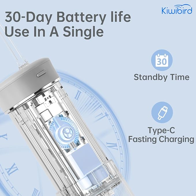 KIWIBIRD Mini Water Flosser for Travel, Ultra-Portable Cordless Oral Irrigator with UVC Light, IPX8 Waterproof 3 Modes, 230mL Teeth Cleaner for Tonsil Stones & Braces Care - Home & Travel (Purple)