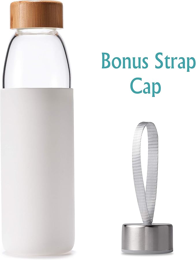 veegoal 18 Oz Borosilicate Glass Water Bottles with Bamboo Lid, BPA-FREE, Non-Slip Silicone Sleeve, and Stainless Steel Leak Proof Lid - Reusable Glass Bottle for Men and Women
