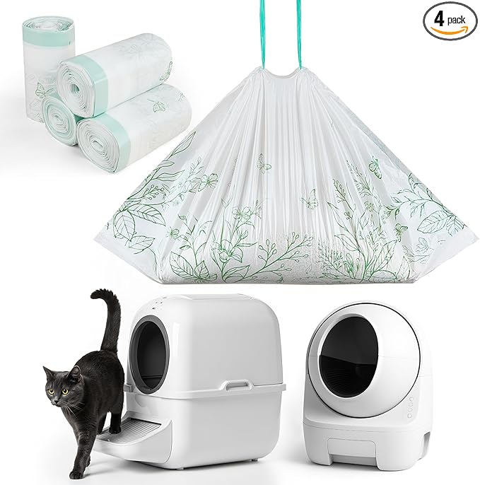 Glittme Cat Litter Box Liners, 120 Count Large Capacity Cat Litter Bags for Automatic Litter Robot 3/4, Thick Cats Kitty Litter Bags with Drawstring - AquaVibe