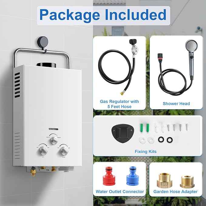 Outdoor Propane Tankless Water Heater - 6L 1.58 GPM Portable Gas Water Heater with Handle & Overheating Protection, Instant Hot Water for RV Cabin Camping Boat Barn