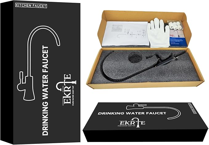 EKRTE Drinking Water Faucet for Kitchen Sink, Filtered Water Reverse Osmosis RO Faucet, Solid Brass,Non-Air Gap, Matte Black and Champagne Gold