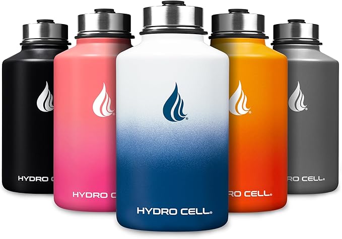 HYDRO CELL Stainless Steel Insulated Water Bottle with Straw - For Cold & Hot Drinks - Metal Vacuum Flask with Screw Cap and Modern Leakproof Sport Thermos for Adults (Navy/White 64oz)