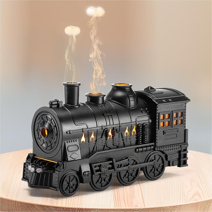 Train Diffuser 300ml, Aromatherapy Diffuser Cool Mist Ultrasonic Aroma Train Diffuser with Remote Control 2 Light 2 Mist Mode Auto Shut-Off for Bedroom Office Hotel(Black)