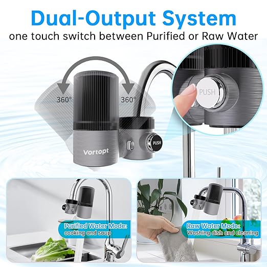 Advanced Sink Faucet Filter, 360 ° Rotary Faucet Water Purifier, NSF Certified Level 5 Filtration, Compatible with 99% of Faucets. (Black-T6-UF)