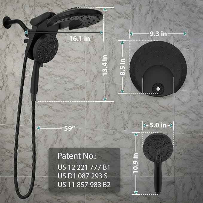 Rain Shower Head with Handheld: Foldable High Pressure Shower Heads with Handheld Spray Combo, 9 Spray Settings/Modes Hand Held Showerhead Dual Rainfall Shower Head Built-in Magnetic Docking and Jets