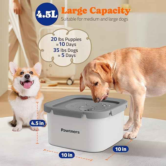 Pawtners Dog Water Bowl No Spill, 152oz/4.5L Stainless Steel Dog Floating Bowl, Slow Water Bowl for Dog with Filter, Non-Slip Base, No Splash Water Bowl for Medium Large Messy Drinkers White