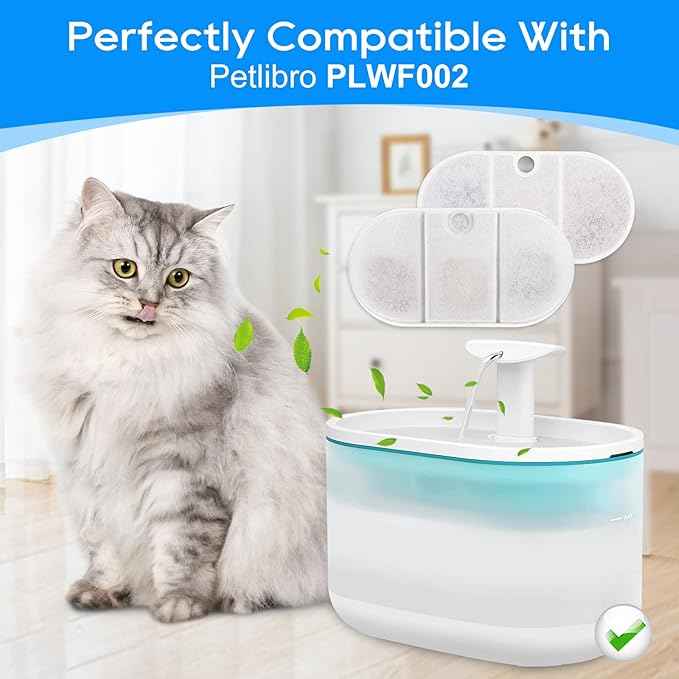 Cat Water Fountain Filter - 8 Pack Replacement Filters and 8 Pack Sponge Filter Compatible with PETLIBRO Capsule 71oz/2.1L Ultra Quiet Water Fountains PLWF002 Pet Dispenser