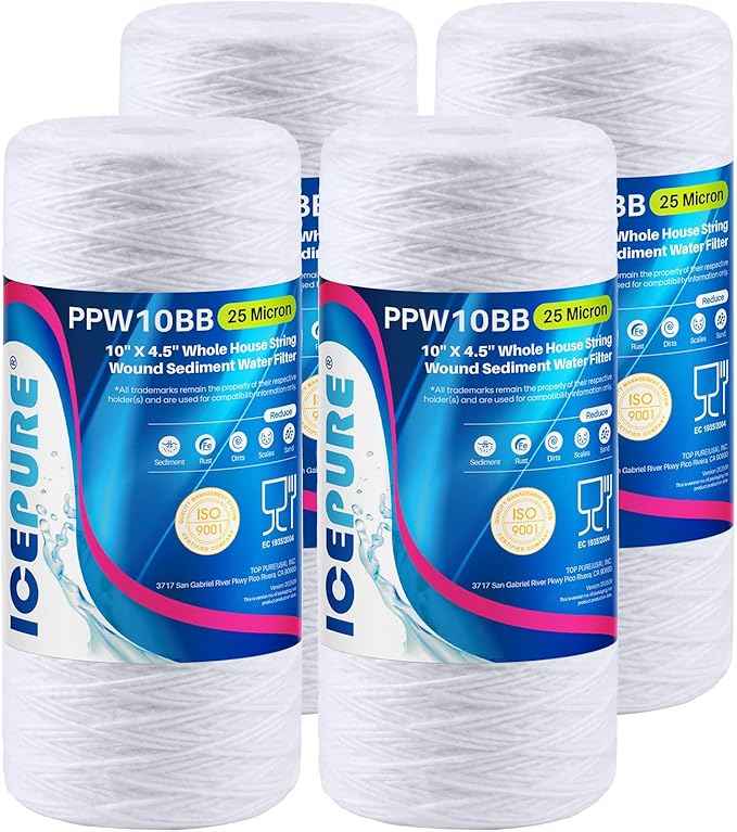 ICEPURE 25 Micron 10”x4.5'' Whole House Sediment String Wound Water Filter Replacement filter for 84637, WPX5BB97P, PC10, 355214-45, 355215-45, WP10BB97P, WP5BB97P, 4PACK