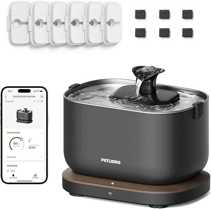 Bundle of PETLIBRO App Cat Water Fountain, 2.5L/84oz Dockstream Pet Fountain for Cats Inside with 2.4GHz Wi-Fi + PETLIBRO 6 Pack Replacement Filters for Dockstream Cat Water Fountain