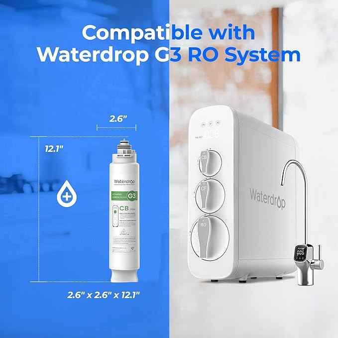Waterdrop WD-G3-CB Filter, Replacement for WD-G3-W, WD-G3P600 and WD-G3P800-W Reverse Osmosis System, 1-Year Lifetime