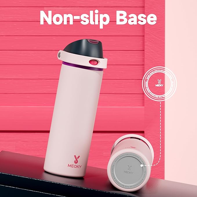 24 oz Insulated Water Bottle for Sports: Meoky Stainless Steel Water Bottle with Straw and Spout Lid - Leak Proof, Cold for 24 Hours, Fits in Car Cup Holder, BPA-Free for Women Travel, Dreamy Field