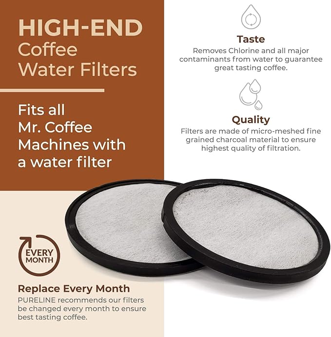 Pure Line Replacment for Mr. Coffee Water Filter Charcoal Disks. Universal Fit for Mr. Coffee Machines. (12 Pack) - AquaVibe