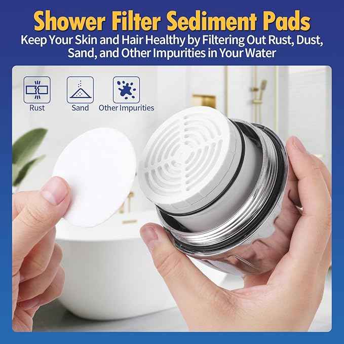 High Output Shower Filter Replacement Compatible With AquaBliss SF400 & SF500, For Hard Water Remove Chlorine And Other Impurities, 3 Pack Shower Filter + 15 Pack Sediment Pads