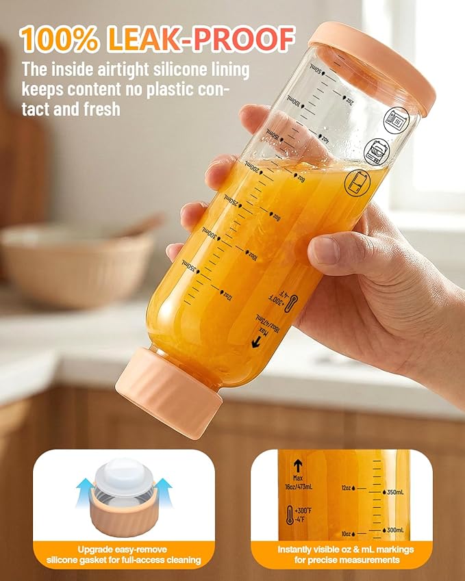 Zukro Glass Water Bottles 12 oz - 4 Pack Heat-resistant Borosilicate Small Juice Bottles with Stainless Steel Lids for Juicing, Protein, Milk, Smoothies - Reusable & Airtight Leak proof, BPA Free