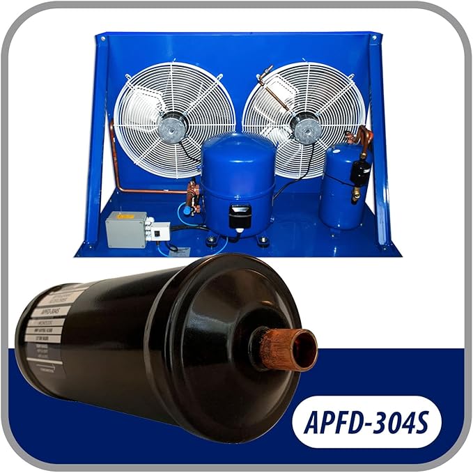 Appli Parts APFD-304S 1/2 in Liquid Line Refrigerant AC Filter Drier hvac Refrigeration 304S ODF Sweat Solder connection universal unidirectional 10-1/2 in long 3-1/4 in wide