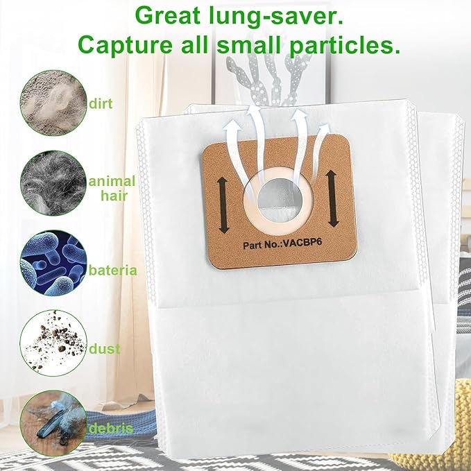 10 Pack Replacement VACBP6 HEPA Filter Bags for Atrix Ergo 8 Quart Backpack Vacuum, Replace Part VACBPAI VACBP1 VACBP36V Backpack Vacuum Bags - AquaVibe