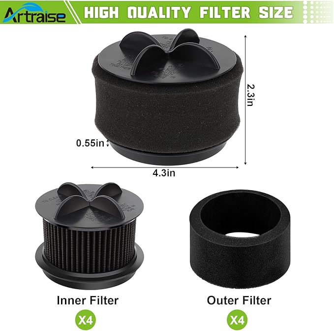 Artraise Replacement Filter for Bissell Style 10, for Bissell Powerforce Filter Style 9 & 12 Vacuum Cleaner, part # 2031085ES, 203108532065,2031183,32064 & 32065, 2 Pack Outer Foam & Inner Filters - AquaVibe