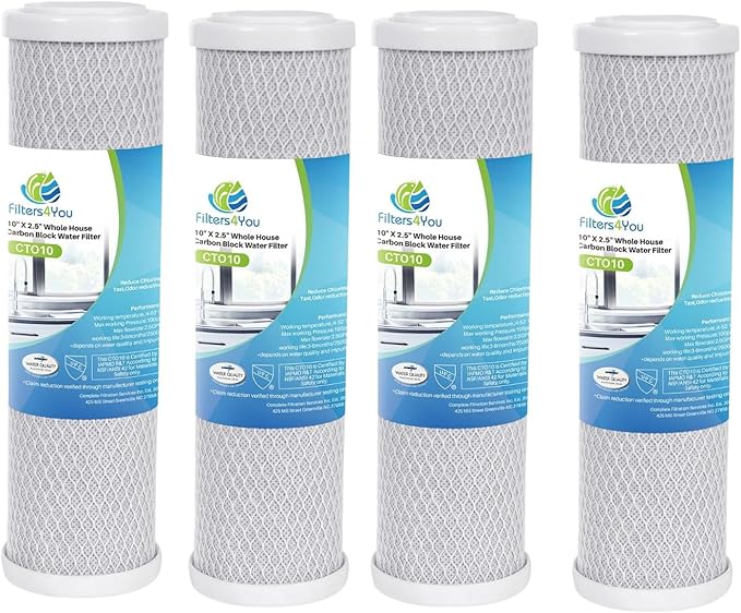 CFS – 4 Pack Carbon Block Water Filter Cartridges Compatible with Watts WCBCS975RV Models – Removes Bad Taste and Odor – Whole House Replacement Filter Cartridge – 5 Micron