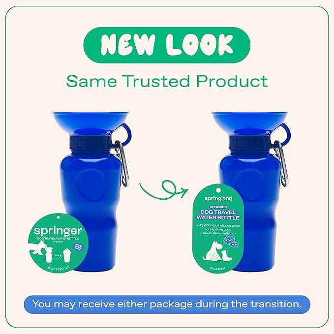 Springer Dog Water Bottle | Portable Travel Water Bottle Dispenser For Dogs - As Seen on Shark Tank | Patented, Leak-Proof Bottles Fill Bowl With Water - Ideal for Walking | BPA-Free 22oz Indigo