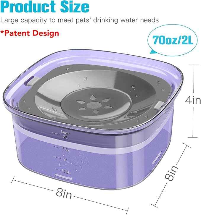 UPSKY 70oz Dog Water Bowl 2L No Spill Dog Bowls Large Capacity Spill Proof Slow Water Feeder, No Splash Dog Bowl Pet Water Dispenser Vehicle Carried Travel Slow Drinking Bowls for Messy Drinkers, Cats