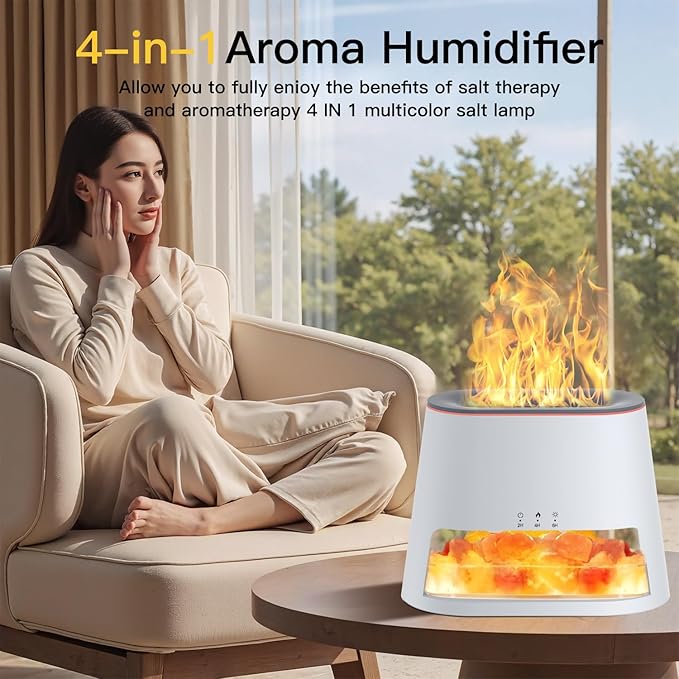 Luxury Himalayan Salt Lamp Humidifier & Aromatherapy Diffuser - 8 Color Mood Lighting w/Remote for Spa, Bedroom, Home Relaxation260ml (White)