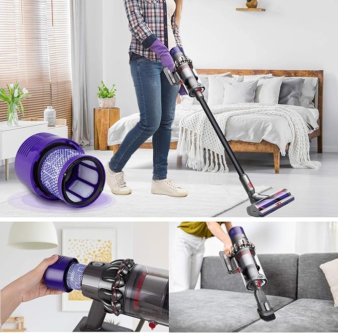 Leadaybetter 4pack Washable Hepa Filter Replacements for Dyson V10 SV12 Cordless Vacuum Cyclone Animal Absolute Total Clean Cordless Vacuum Cleaner, Replace # DY-969082-01 - AquaVibe