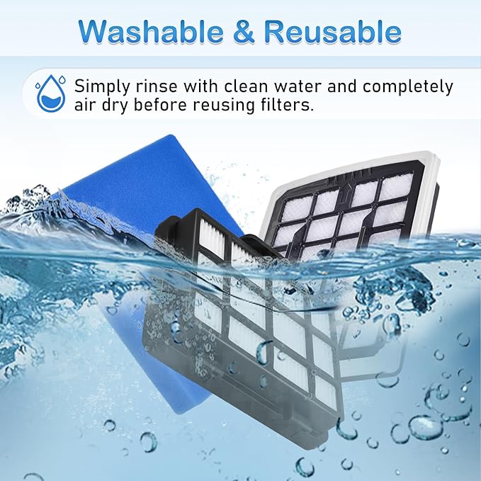 NEN186BL Filter Replacement Compatible with Eureka NEN180 NEN186BL Bagless Canister Vacuum Cleaner, Replaces Part includes 2 HEPA Washable Filters and 2 Dust Cup Filters Element - AquaVibe
