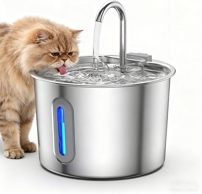 Cat Water Fountain,74oz/2.2L Cat Fountain Stainless Steel for Drinking Indoor,Ultra Quiet Pet Water Dispenser for Cat& Small Animals
