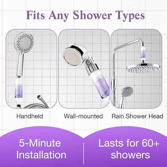 lonstin Shower Infuser, Vitamin C Shower Filter for Hard Water, Shower Head Filter to Chlorine Fluoride Sediment, Helps Dry Skin & Hair Loss, Easy Installation (Lavender)