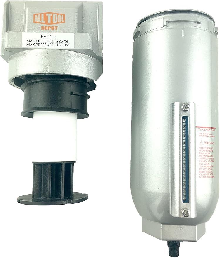 1" NPT SUPER DUTY Industrial Grade Particulate Filter/Water Trap For Air Compressor Compressed Air Lines, 5u With Metal Bowl (AUTO DRAIN) - AquaVibe