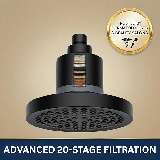 Fiona James Filtered ShowerHead | Filtered Showerhead - Removes 99% Chlorine & Heavy Metals, Improves Hair & Skin, Easy Install, Includes 20-Stage Filter (Black)